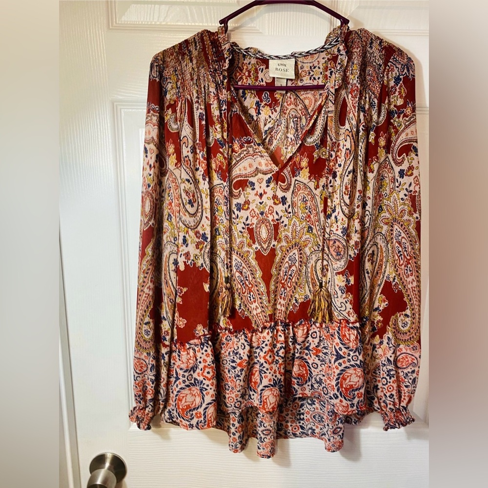 Knox Rose Red Paisley Print Blouse size small